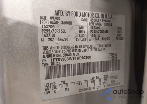 2001 Ford F-150 King Ranch Edition/Lariat/Xlt from USA, damaged, VIN 1FTRW08W91KE90300